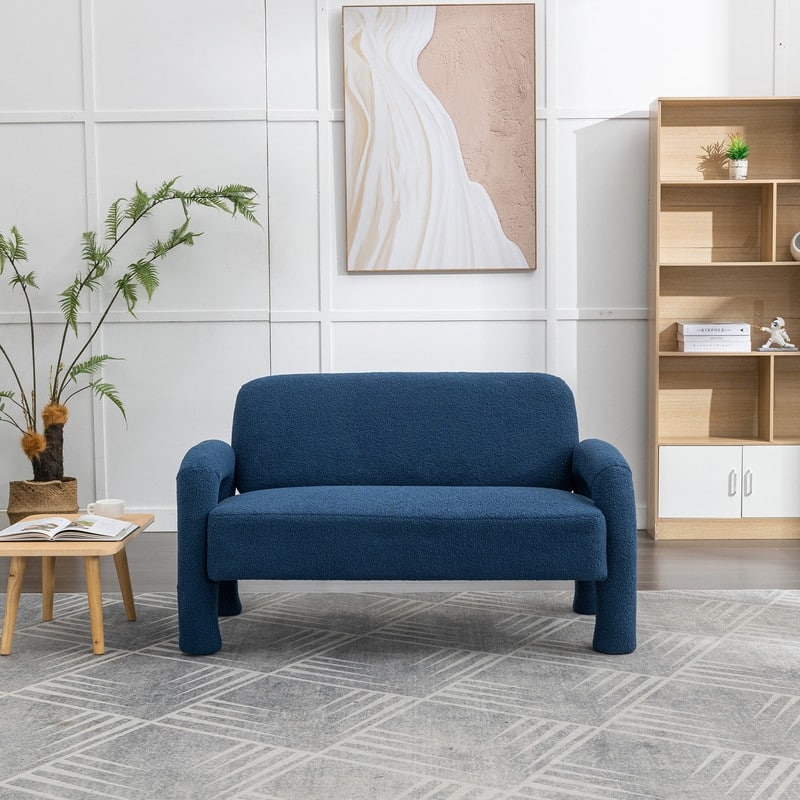 SEYNAR Mid-Century Modern Boucle 51'' Solid Wood Curved Sofa - Navy