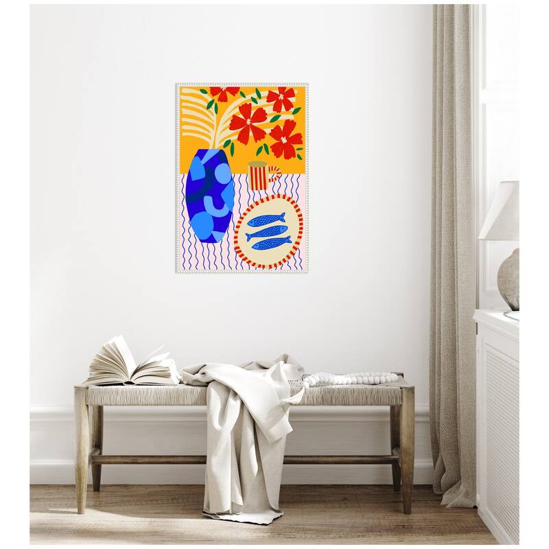 Kate and Laurel Sardines on Stripes by Teresa Rego Framed Canvas Wall Art Print