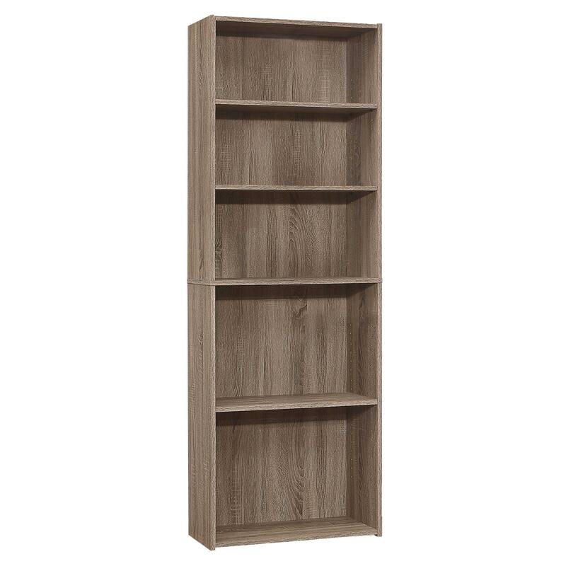 HomeRoots 71" Taupe Distressed Wood Adjustable Five Tier Bookcase - 11.75