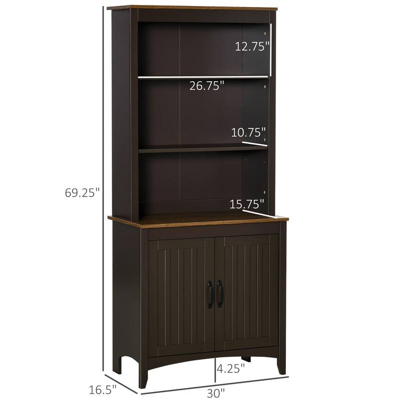 HOMCOM 70" Kitchen Buffet Hutch with 3-Tier Shelving, Freestanding Storage Pantry Cabinet w/ Adjustable Shelves and Countertop