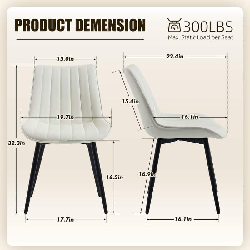 HOMEFUN PU Leather Upholstered Stripes Sturdy Metal Frame Dining Chairs(set of 2)