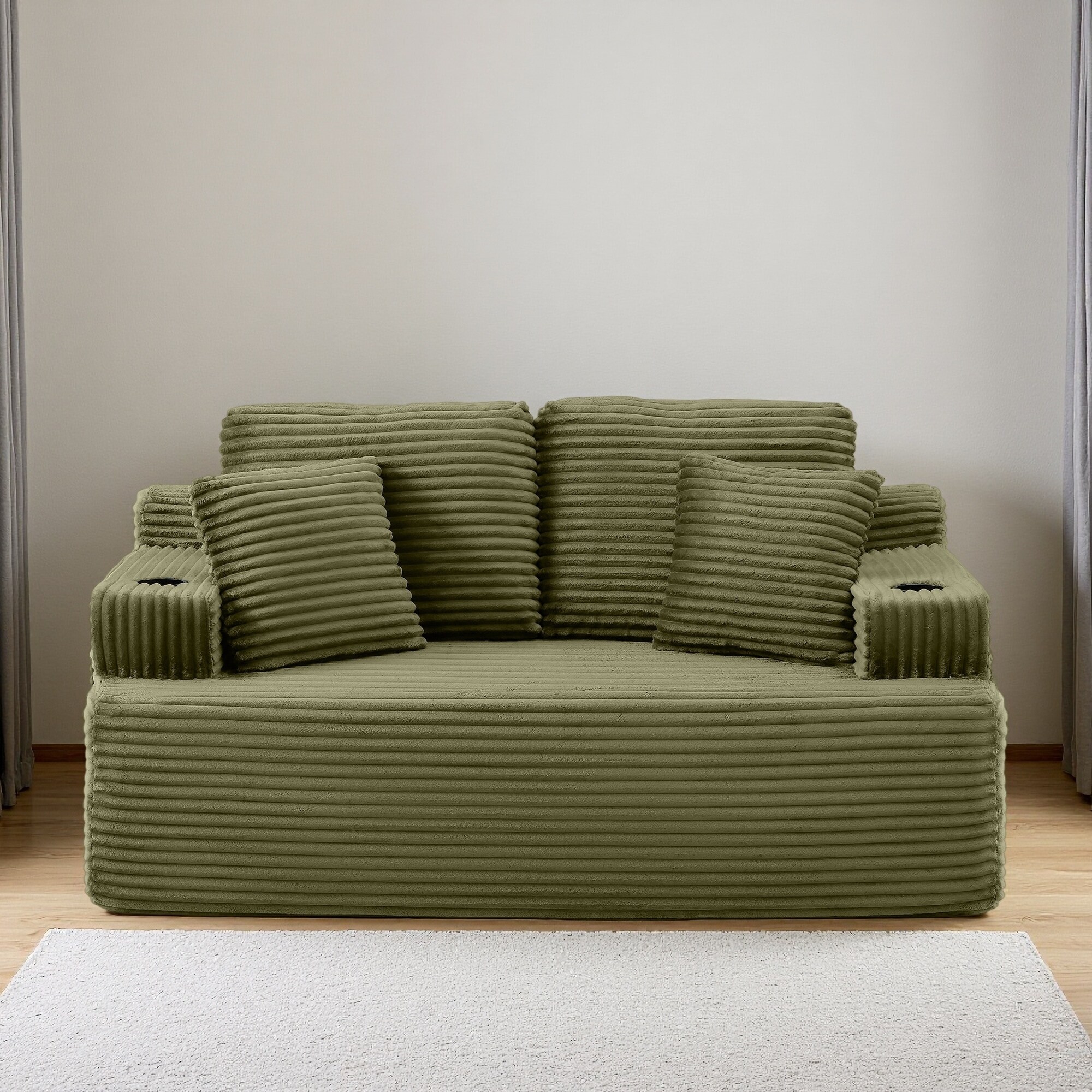 Corduroy Boneless Floor Sofa with Cup Holder, Side Pocket and Pillows (2-Seater)