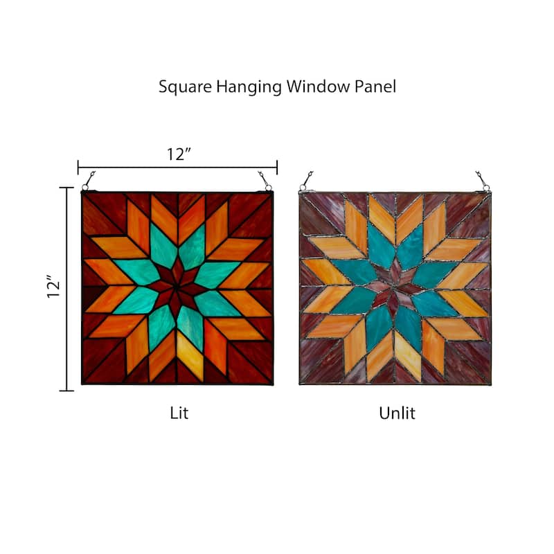 River of Goods Bold Geometric Floral River of Goods Stained Glass Window Panel - 12" x 0.25" x 12"