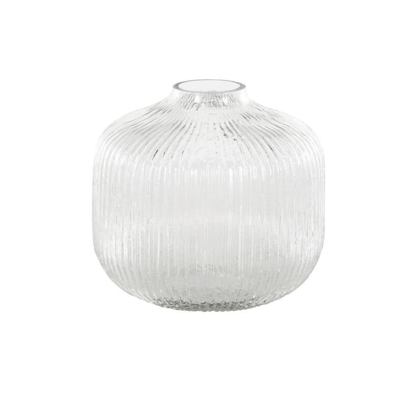 Glass Short Round Ribbed Fluted Vase - Clear - Roche River Decor