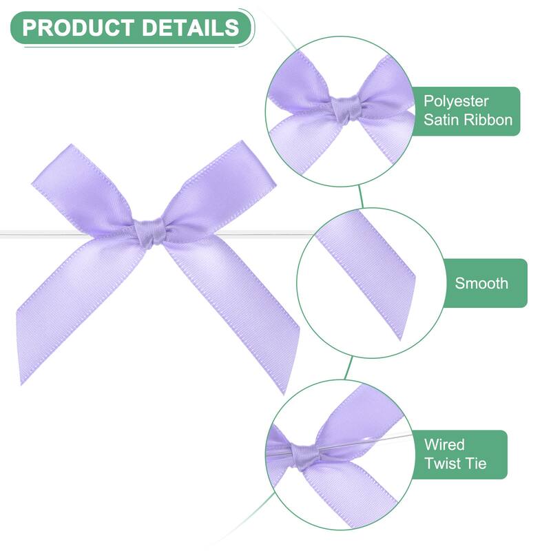 50-Pack Satin Ribbon Twist Tie Bows 2.4x2.8" Bow Twist for Craft - Light Purple