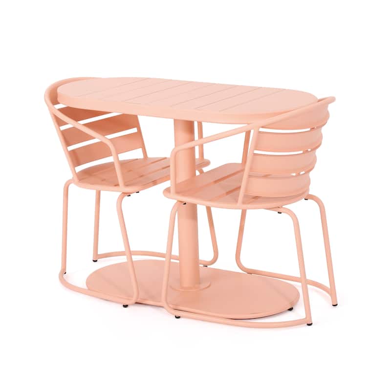 Outdoor Modern Dining Table Chairs Set of 3 Oval Table Coffee Table Poolside Table with 2 Arm Chairs Patio Dining Set