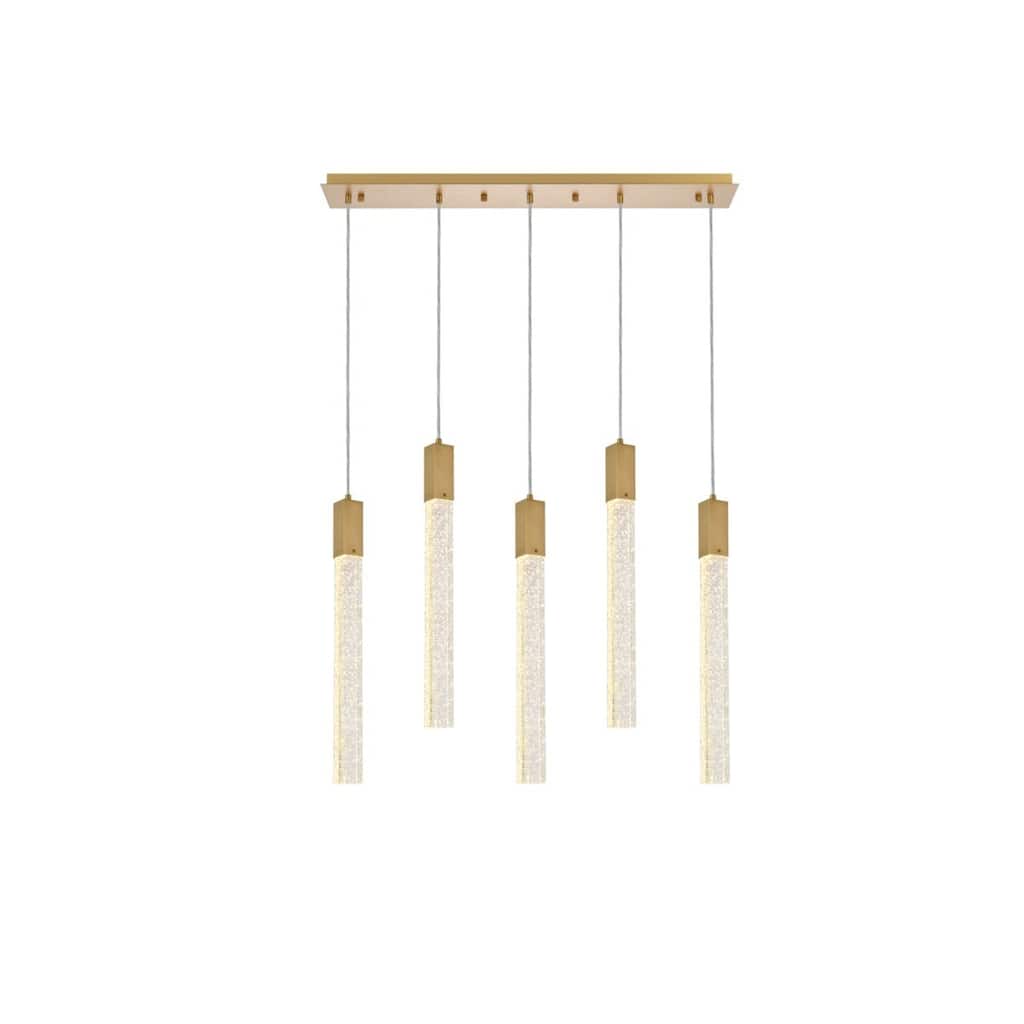 Cottage Pendant Light - 5 Light Satin Gold Ceiling Fixture - Modern Home Decor - 24"H - 144