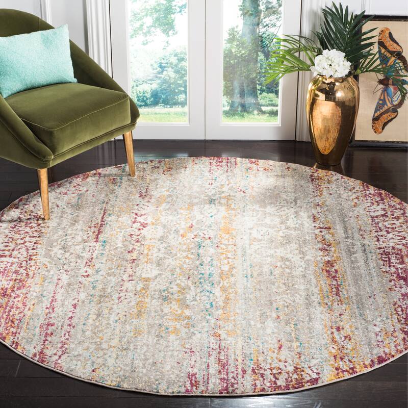 SAFAVIEH Aria Janos Vintage Boho Oriental Rug - 6'5" Round - Red/Creme