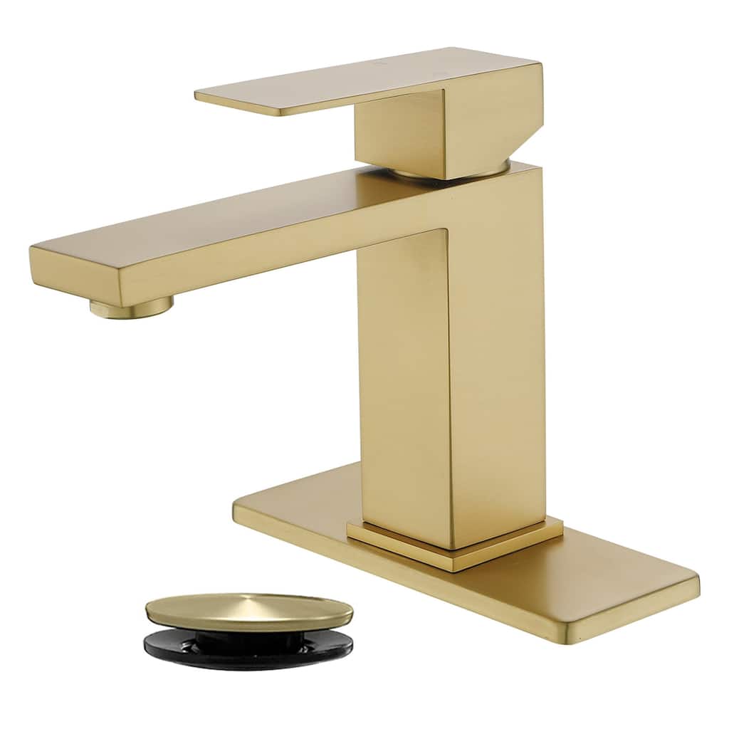 Single Handle Bathroom Sink Faucet with Pop-up Drain 304 Stainless Steel 1 Hole Basin Vanity Faucets with Deck Plate