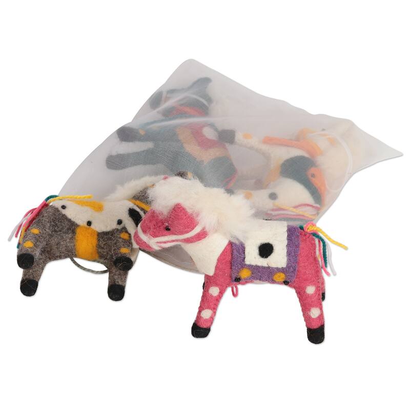 Novica Handmade Winter Ponies Wool Felt Ornaments (Set Of 4)