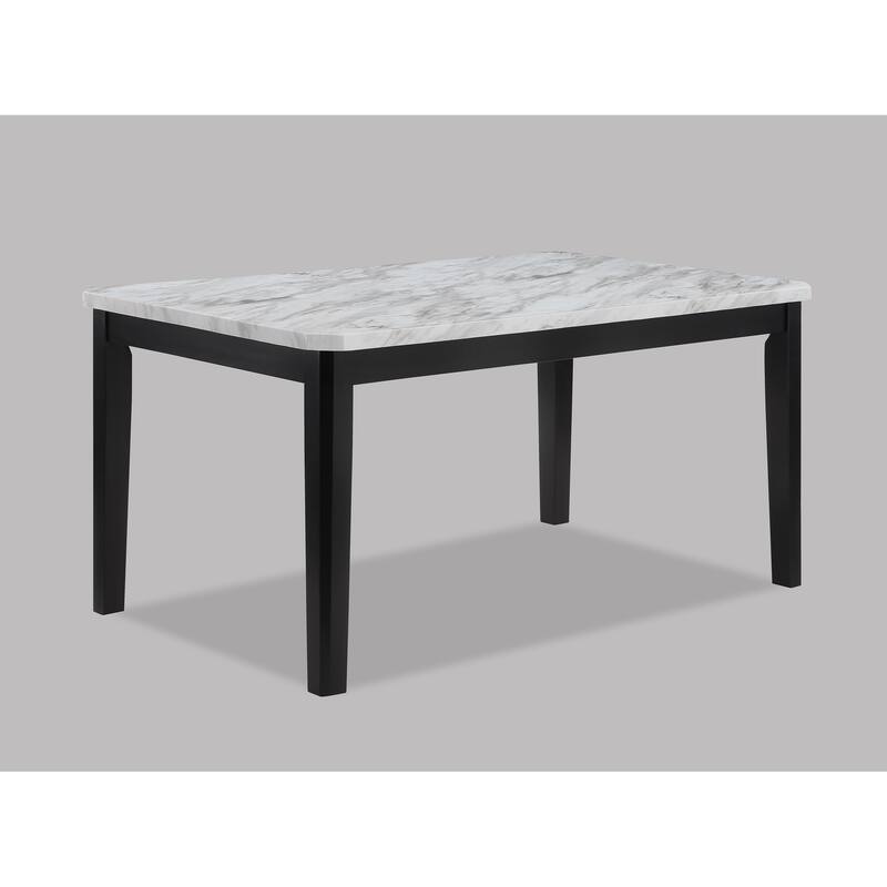 5-Piece Contemporary Dining Set Rectangular Faux Marble Table Top Black Finish Upholstered Chairs Channel Tufting Wooden - Black