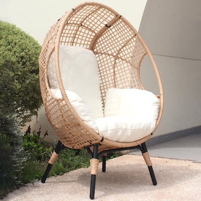 Egg Chair Basket Chair Grid Wicker Lounge Chair with Cushion and Arm