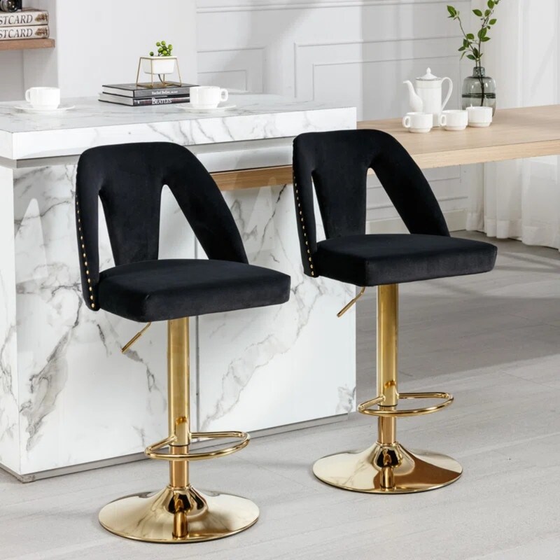 Golden Swivel Velvet Barstools Adjusatble Seat Height from 25 33