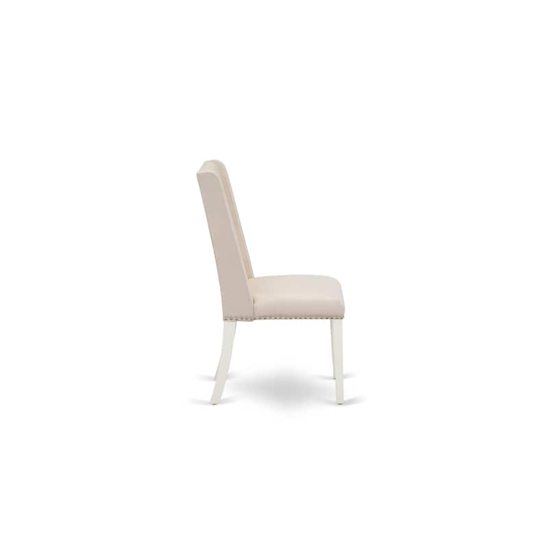 East West Furniture 3 Piece Dining Room Furniture Set- A Round Kitchen Table and 2 Linen Fabric Dining Chairs, (Finish Options)