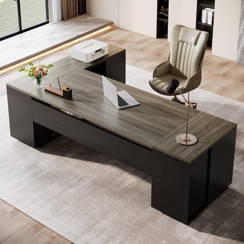 85.8" L-Shaped Executive Desk, Extra Large Office Desk with Drawers