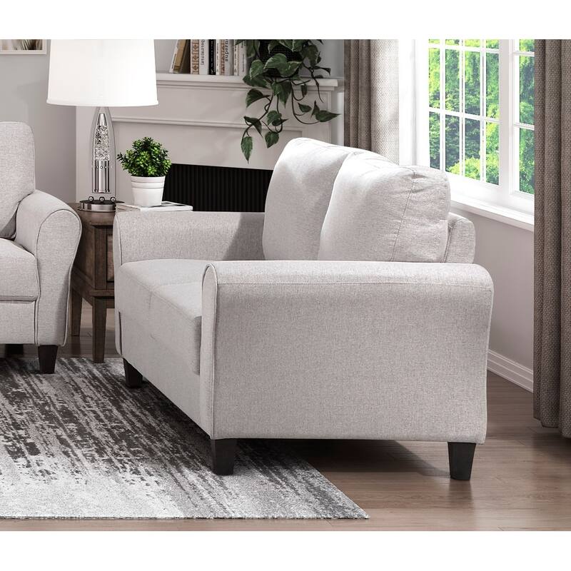 Modern 1Pc Loveseat Dark Gray Textured Fabric Upholstered Rounded Arms Attached Cushions Transitional Living Room Furniture