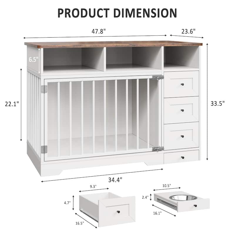 Dog Crate Furniture with Storage Drawers, End Table Design