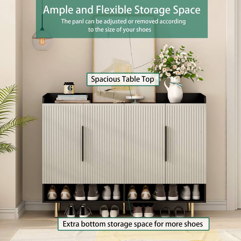 Shoe Cabinet with 4 Doors Large Modern Shoe Storage Organizer Cabinet with Adjustable Shelves for Entryway Shoe Rack Cabinet
