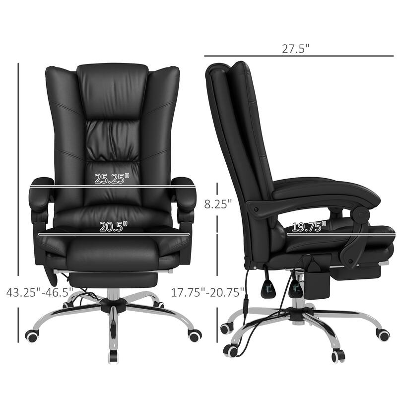 Vinsetto PU Leather Massage Office Chair with 4 Vibration Points, Heated Reclining Computer Chair with Adjustable Height