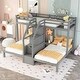 preview thumbnail 4 of 9, Twin Over Twin Over Twin Bunk Bed for 3 Kids, Pine Wood Triple Bunk Bed Frame with Built-in Staircase and Storage Drawer, Gray