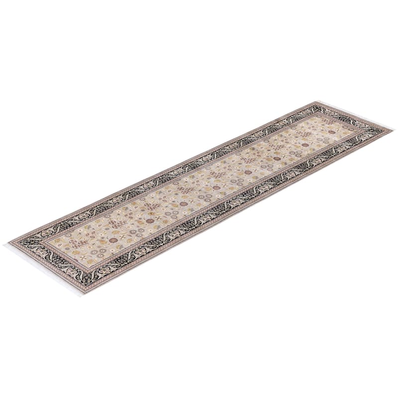 Overton Hand Knotted Wool Vintage Inspired Traditional Mogul Ivory Runner Rug - 10' 6" X 2' 8"