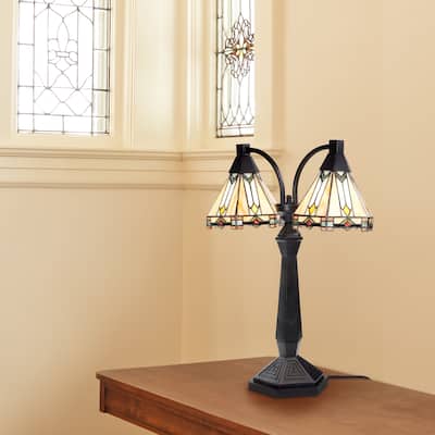Jane River of Goods Black Metal and Stained Glass Cone Shade 21-Inch Table Lamp - 21" x 7" x 21"