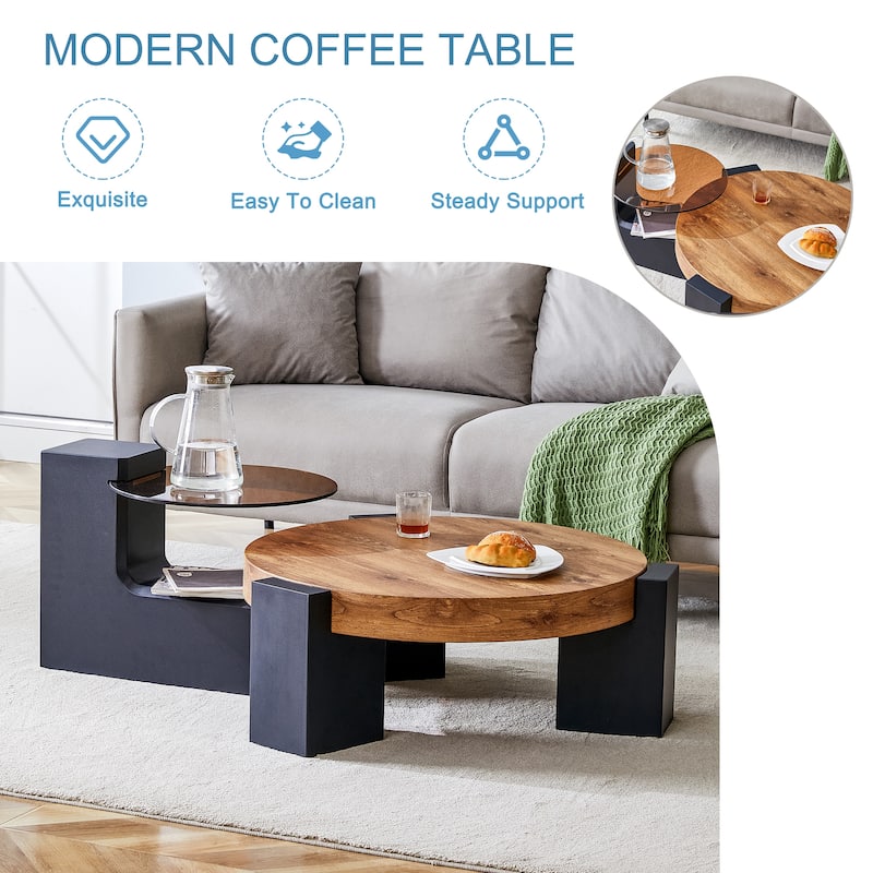 Roomfitters Detachable Double Layer Coffee Table with Modern Design, Space-Saving MDF Table for Versatile Use