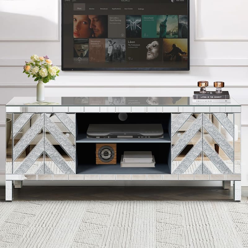 Charming Mirrored TV Stand with Abundant Storage for Living Room