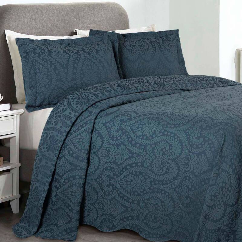 Superior Aspen Jacquard Floral Scalloped Edges Cotton Blend Bedspread Set
