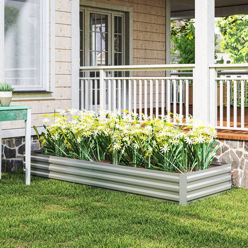 Outsunny Galvanized Raised Garden Bed, 8' x 3' x 1' Metal Planter Box, for Growing Vegetables, Flowers, Herbs, Succulents