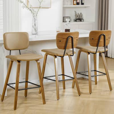 26" Wood Counter Height Bar Stools Set of 2 - 37.6"H x 19.5"W x 18.7"D