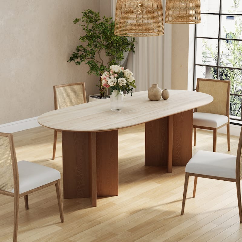 Modern 71" Rectangle Dining Table with Wood Legs, Stone Table-top - 71