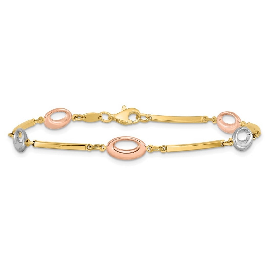 Curata 10k Tri color Gold 7.5" 6mm Marquise Open Bar Modern Bracelet