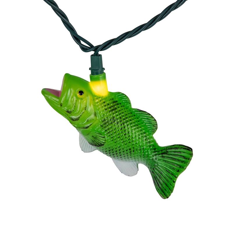Bass and Bobber Patio Light Set - 6' Green Wire - 10ct - 102"