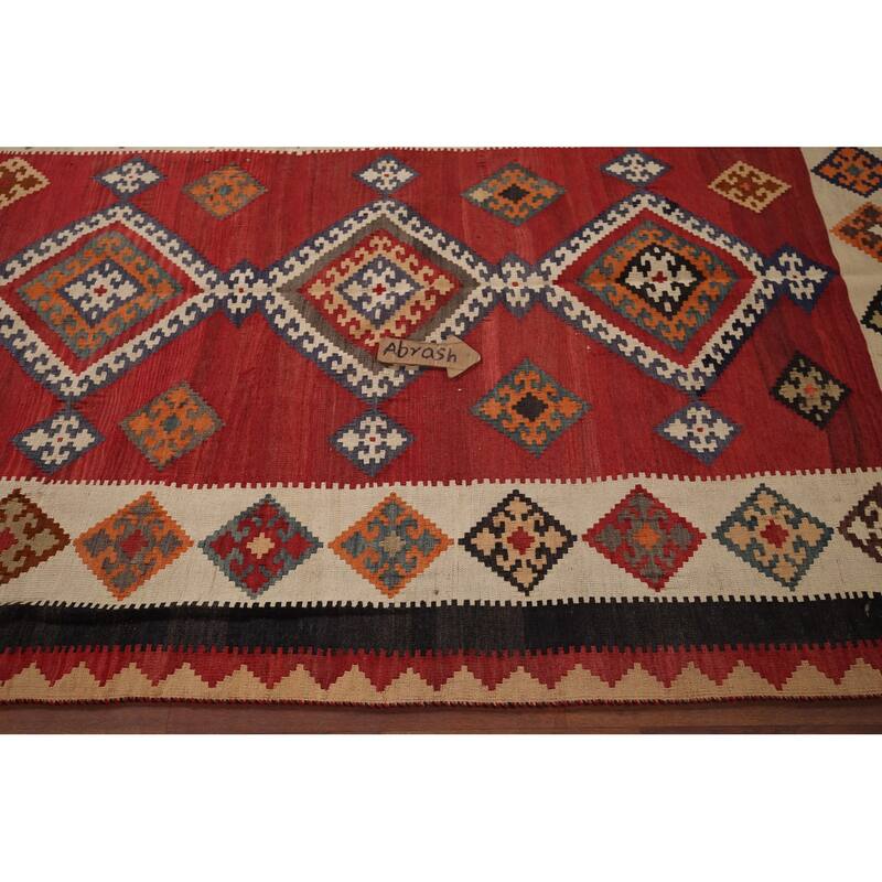 Kilim Qashqai Persian Vintage Rug Hand-Woven Red Wool Carpet - 5'4"x 8'3"