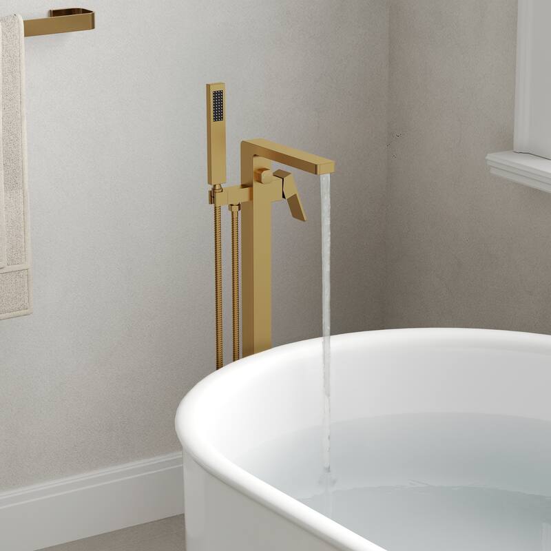 Floor Mount Freestanding Tub Filler with Handshower,Single Handle Bathtub Faucet