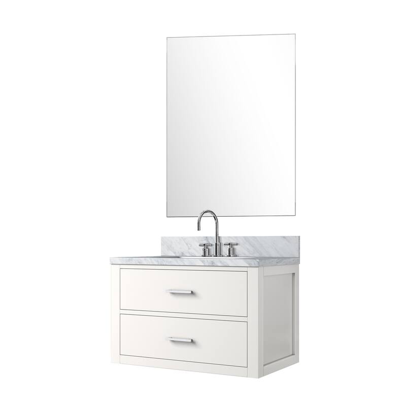 Castor Bath Vanity with Carrara Marble Top, Sink, Mirror and Faucet
