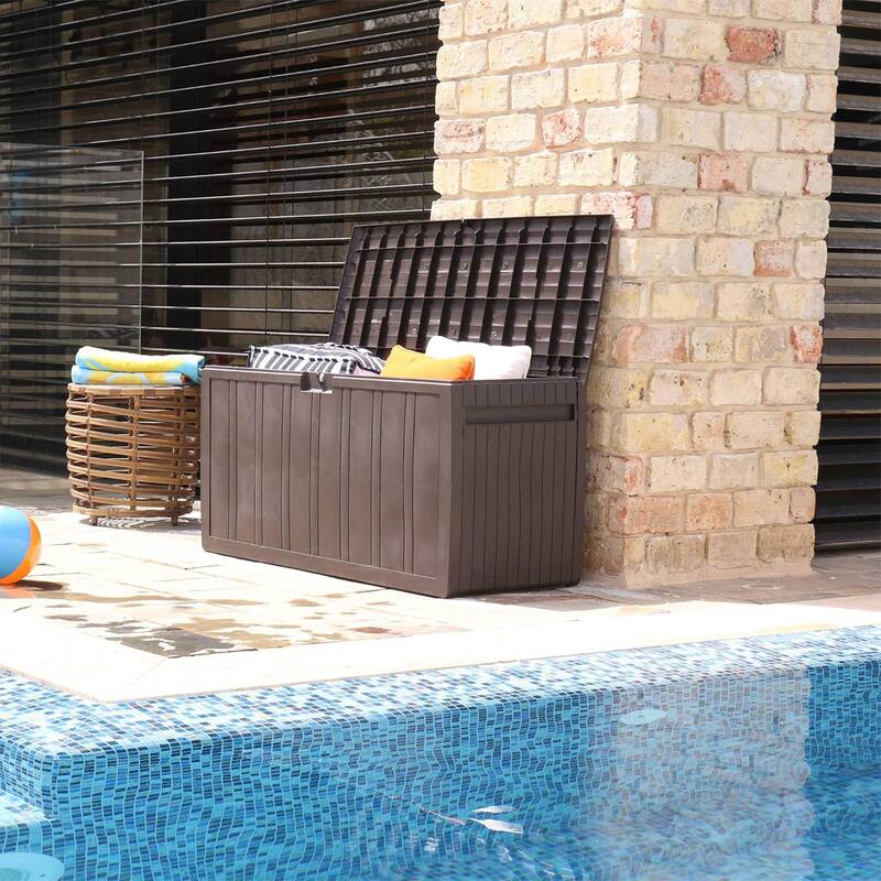 Ram Quality Products Outdoor Backyard Patio Storage Deck Box, 71 Gallon, Brown - 48 x 24 x 22.4 inches