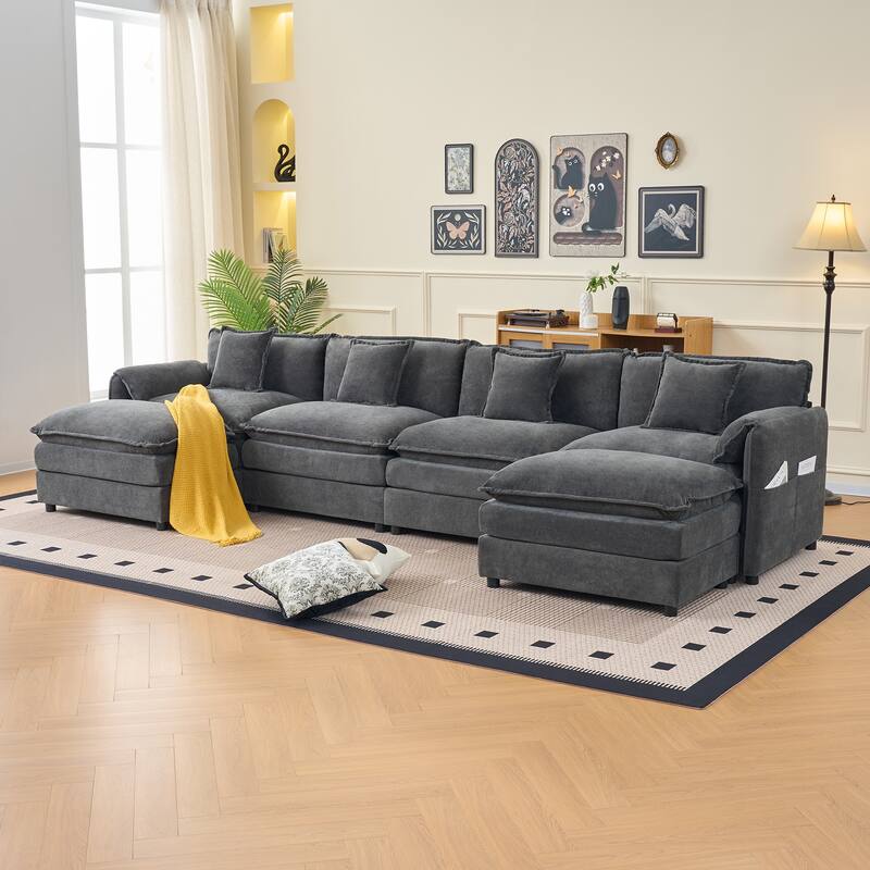 GDFStudio - 6-Piece Modular U-Shaped 143.31" Sectional Sofa with 2 Movable Ottomans