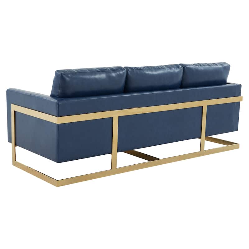 LeisureMod Lincoln Modern Upholstered Leather Sofa with Gold Frame - 83"