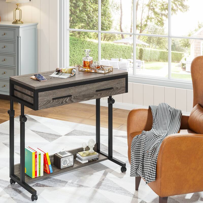 Portable Desk with Drawers, Mobile Laptop Desk with Wheels