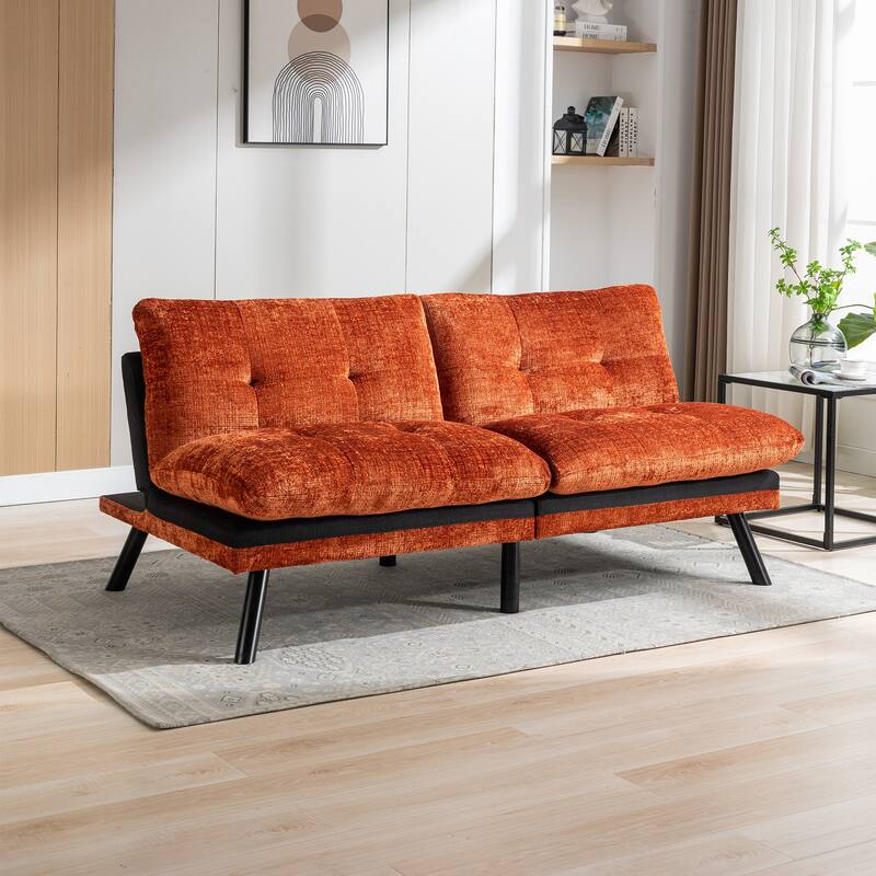 Convertible Orange Sleeper Loveseat w/ Armless Reclining Sofa Settee