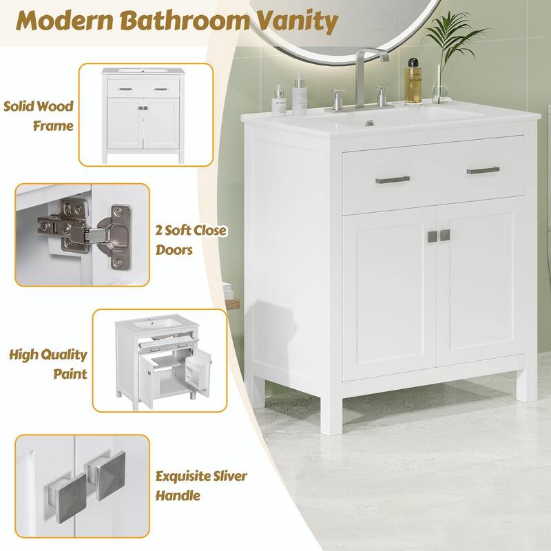 30-inch Modern Bathroom Vanity with Ceramic Sink and Versatile Storage
