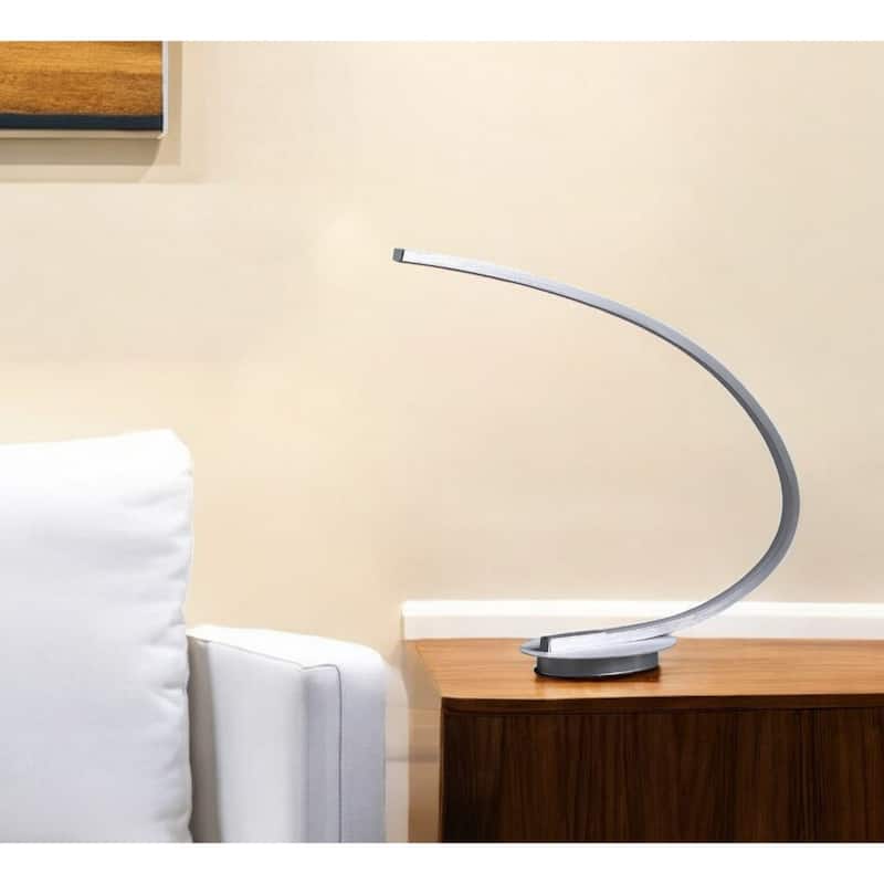 Silver Metal LED Desk Lamp with Brushed Nickel Finish and Inline Switch - 18” x 4.5” x 16” (D x W x H)