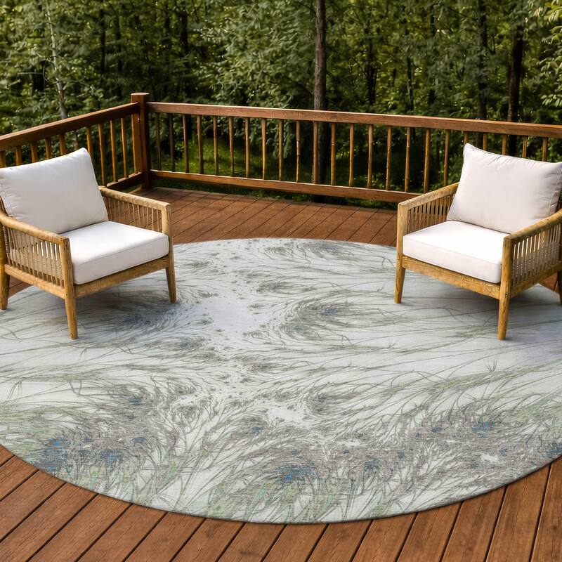 Machine Washable Indoor/ Outdoor Modern Cheraw Chantille Rug - Aloe - 8' x 8'
