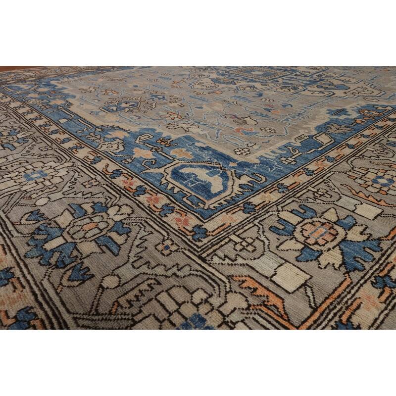 Oriental Oushak Turkish Large Rug Hand-Knotted Beige Wool Carpet - 10'1"x 14'0"