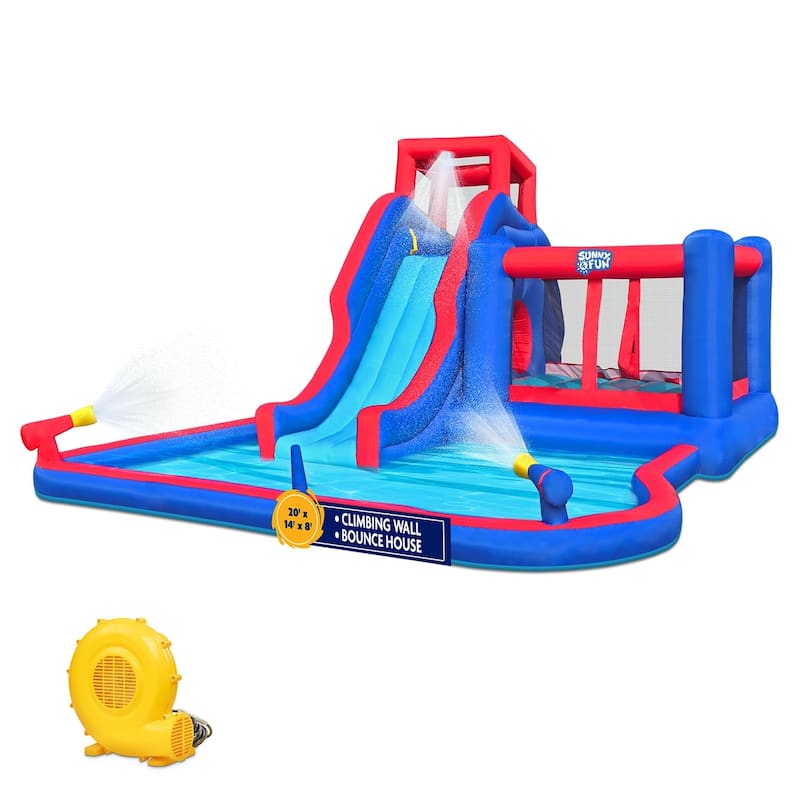 Deluxe Inflatable Water Slide Park - Heavy-Duty Nylon Bounce House for Outdoor Fun - Climbing Wall, Slide, Bouncer & Splash Pool - Large