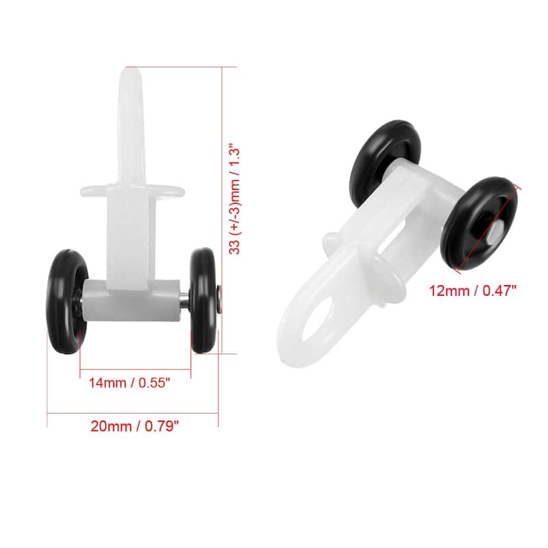Curtain Track Rollers Plastic Twin Wheeled Carriers 12mm Dia 20 Pcs - White,Black