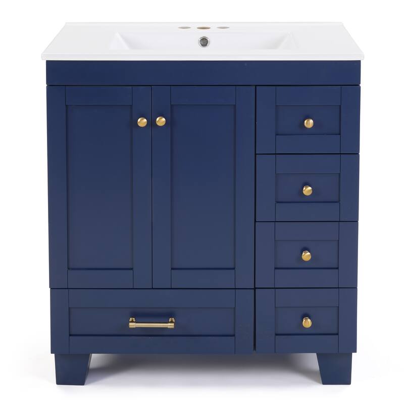 36" Bathroom Vanity with Top Sink, Modern Bathroom Storage Cabinet with 2 Drawers and a Tip-out Drawer, Single Sink