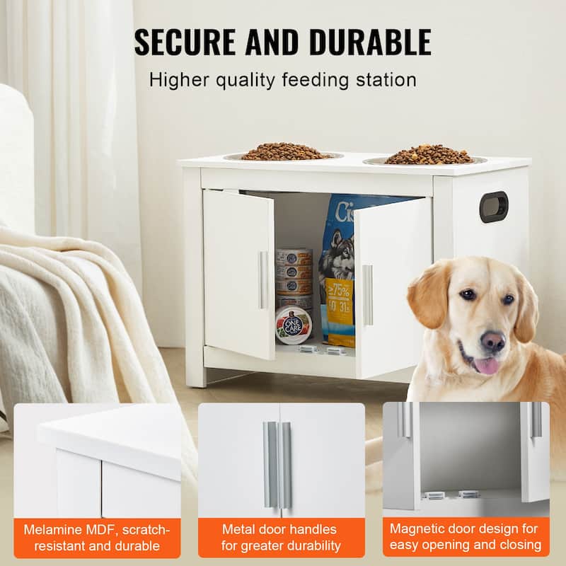 Pet Feeding Station with 2 Stainless Steel Bowls, Elevated Dog Bowls with Storage, Dog Food Storage and Feeder Station